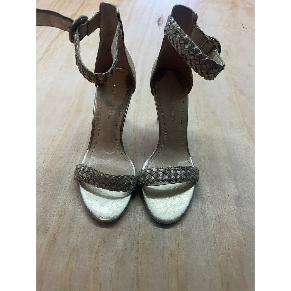 Marc Fisher Braelin Champagne Gold Braided Ankle Strap Stiletto Sandals 5.5M